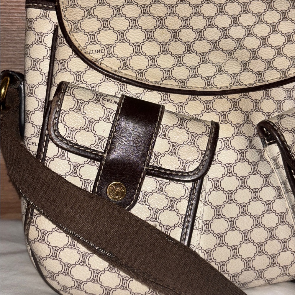 Celine Vintage Macadam PVC Leather Trim With Dark Brown Adjustable Strap VGC - Picture 6 of 11